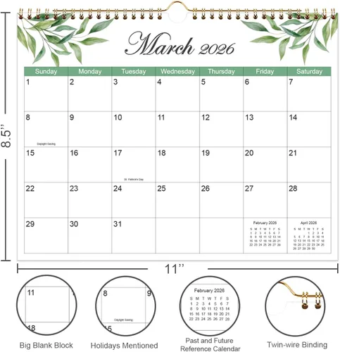 Miniatura 2 de Calendario 2026 - Calendario de pared de 12 meses 2026 de enero de 2026 a diciembre de 2026, 8.5'' x 11'' Calendario de Pared 2026 con días festivos