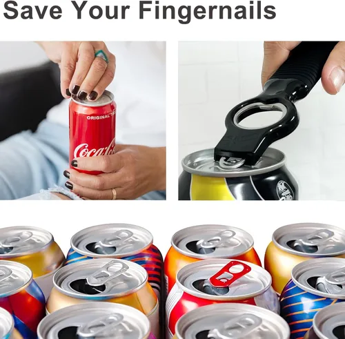 Miniatura 4 de Paquete de 2 abridores de latas de soda y abrebotellas de cerveza con mango de silicona de buen agarre, abridor de pestañas para uñas largas
