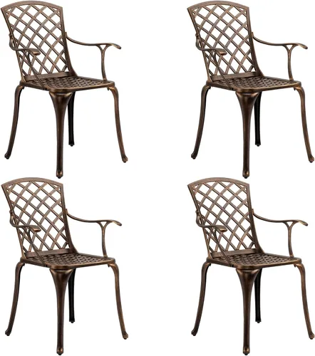 Miniatura 14 de VINGLI Juego de 2 sillas de patio de aluminio fundido para todo tipo de clima, sillas de comedor al aire libre, sillones de metal para piscina