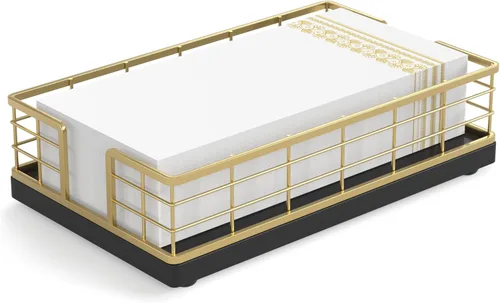 Miniatura 9 de Wican Bandeja para toallas de invitados para baño, servilletas de madera y hierro para tocador, mesa de comedor, cesta de madera para toallas