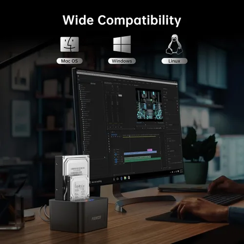 Miniatura 6 de Estación de acoplamiento de disco duro externo FIDECO, base de disco duro para HDD SATA SSD de 2.5 y 3.5 pulgadas, estación de acoplamiento de disco