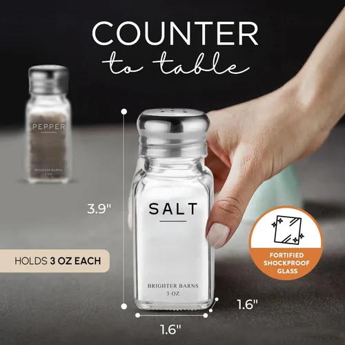 Miniatura 3 de Juego de saleros y pimenteros de vidrio de Brighter Barns - Decoración moderna de cocina, accesorio de encimera de mesa de comedor - Rústico