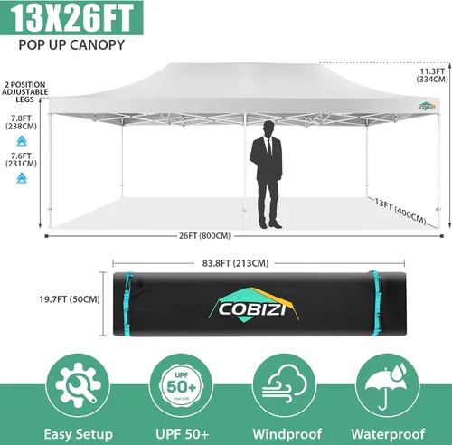 Miniatura 127 de COBIZI Tienda de campaña desplegable de 6.6 x 6.6 pies, toldo resistente, fácil de instalar, impermeable, para exteriores, fiestas, playa, jardín