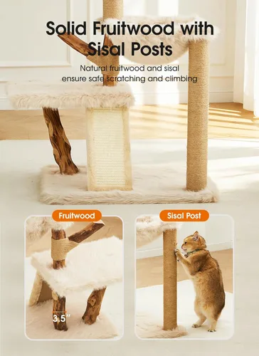 Miniatura 7 de Letkind Torre moderna para gatos de 38 pulgadas para gatos grandes de interior, perches-torre de madera maciza natural para gatos con poste rascador