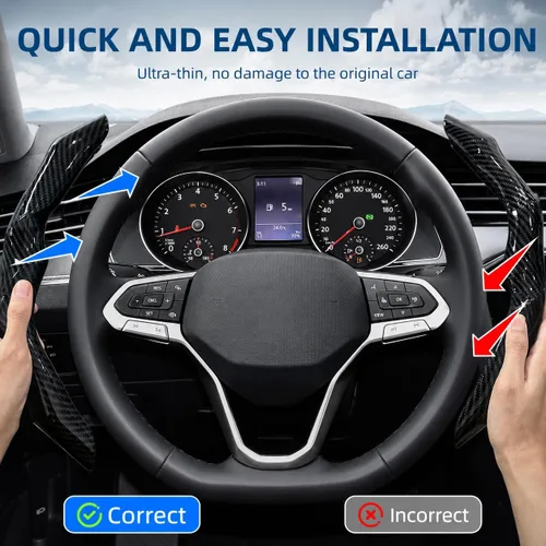 Miniatura 7 de Funda de volante de fibra de carbono con forro antideslizante y diseño segmentado, 2 unidades, protector universal para volante para hombres