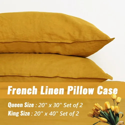 Miniatura 4 de Fundas de Almohada de Lino Natural Francés Juego de 2 - Fundas de Almohada Lavadas a la Piedra que Absorben la Humedad, Tamaño King (20''x40'')