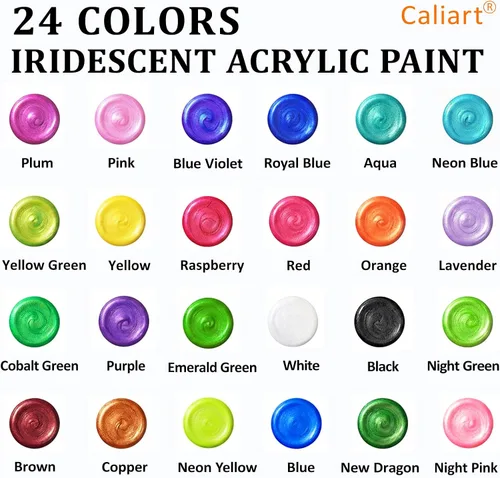 Miniatura 2 de Caliart - Juego de pintura acrílica iridiscente de 24 colores camaleón con 12 pinceles Craft Painting kit for Adults Artists Beginners, Rich
