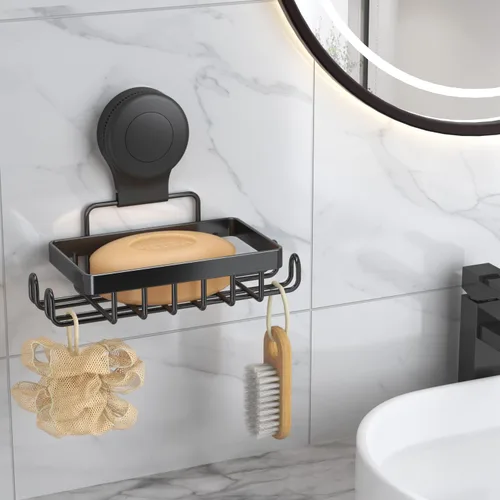 Miniatura 8 de Portajabón bandeja para jabón en barra con ventosa, soporte para champú en barra para pared de ducha, bandeja escurridor ahorradora de jabón