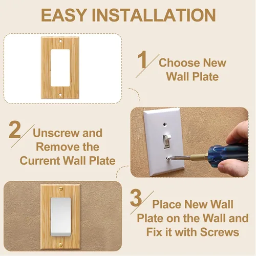 Miniatura 3 de Pinkunn 10 piezas de placa de interruptor de luz de madera maciza, cubiertas de salida de madera de bambú, placa decorativa de pared para el hogar