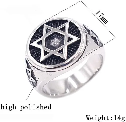 Miniatura 5 de Anillo de acero inoxidable para hombre, diseño de estrella de David con seis puntos, tamaño 7-13