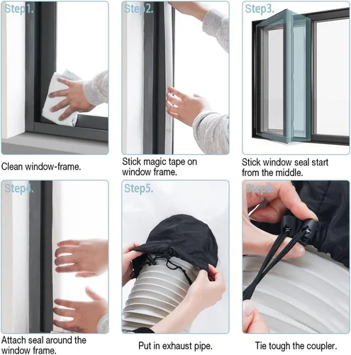 Miniatura 9 de HOXHA Sello universal de ventana para aire acondicionado portátil, kit de sellado de tela de 118 pulgadas con acoplador ajustable y cierre adhesivo