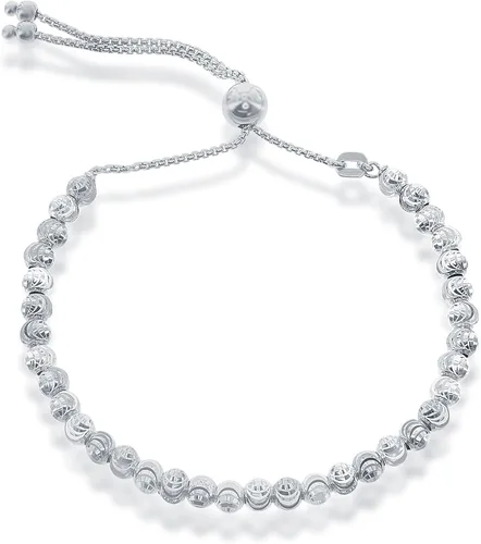 Beaux Bijoux brazalete de bolitas ajustable de diseño italiano con cuentas de lunas con diamantes tallados de plata esterlina 925