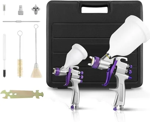 SWL Kit de pistola de pulverización de aire de alimentación por gravedad HVLP 2007 con boquillas de 0.039 in y 0.055 in de 125 cc y 600 cc, fácil de