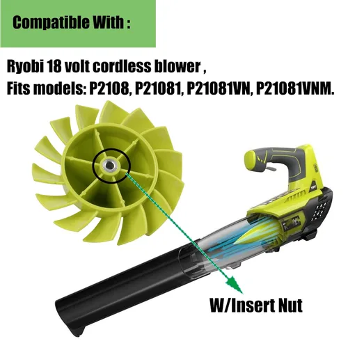 Miniatura 2 de Ventilador de soplador de hojas 529437004 Ryobi de repuesto 18 voltios soplador inalámbrico 529437003 529437001 P2108 P21081 P21081VN P21081VNM