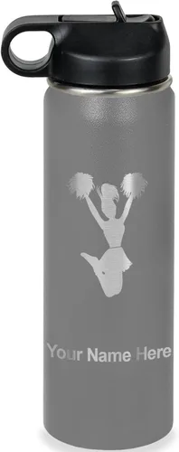 Miniatura 17 de LaserGram Botella de agua personalizada, animadora, acero inoxidable de doble pared aislada al vacío con popote superior, regalo grabado