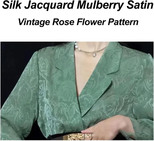 Miniatura 3 de Brocado tela jacquard entretejida Noble seda de morera satén vintage elegante rosa patrón de tela para disfraces Cheongsam Kimono 114X50cm, verde