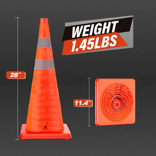 Miniatura 7 de RoadHero 28 Pulgadas 1 Paquete Conos de Tráfico Plegables de Seguridad, Conos Emergentes Multipropósito con Collar Reflectante para Seguridad