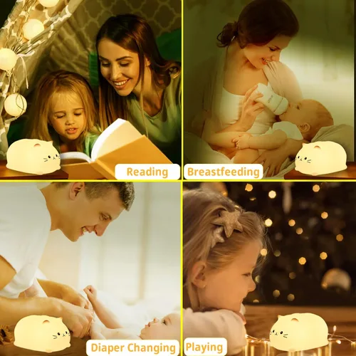 Miniatura 5 de LOVERUIS Luz nocturna para niños, lindos regalos de gatos para niños, temporizador de luz nocturna, lámpara de silicona para niños, decoración