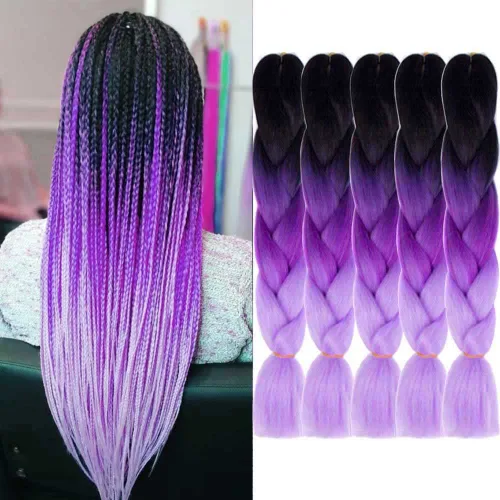 Miniatura 12 de Extensiones de cabello trenzado color gris degradado, 5 unidades, trenzas sintéticas de 24 pulgadas, 2 tonos, cabello gris para trenzas de caja, #28