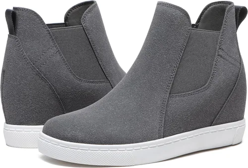 Miniatura 4 de Athlefit Zapatos deportivos de cuña oculta con plataforma para mujer, botas de tobillo con cuña elástica