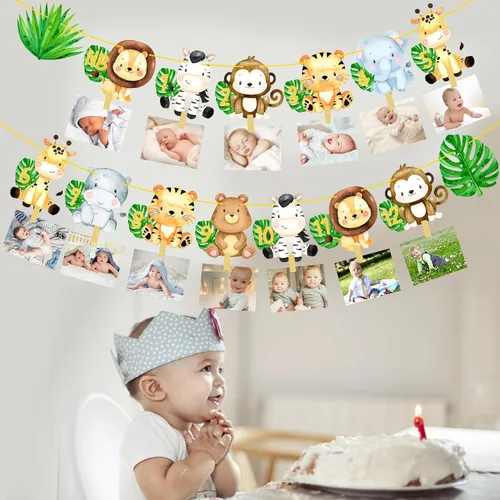 Miniatura 9 de Safair - Cartel de fotos de 1er cumpleaños de animales de safari en la selva, suministros para fiestas