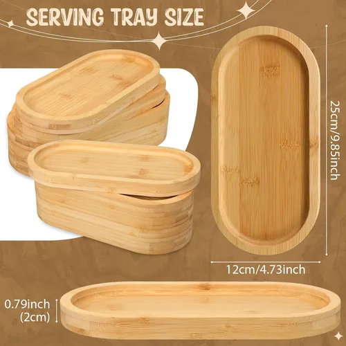 Miniatura 2 de Nuogo 12 bandejas de bambú para servir de 10 x 5 pulgadas, plato ovalado de bambú de madera, platos ovalados de charcutería, plato de queso