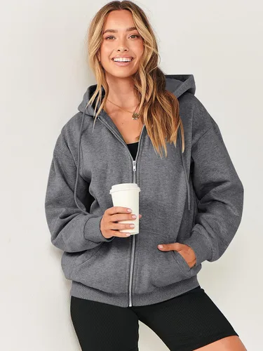 Miniatura 5 de Prinbara Sudaderas con capucha y cremallera de gran tamaño para mujer, ropa Y2K, linda para adolescentes, niñas, otoño, casual, con cordón