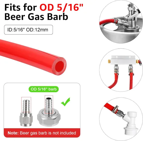Miniatura 5 de Línea de gas Kegerator de 5 pies y líneas de cerveza de CO2, manguera de gas de CO2 rojo ID de 5/16 pulgadas y líneas de barril de cerveza