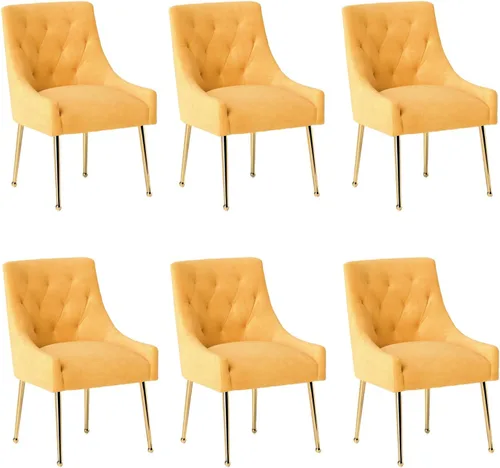 Miniatura 12 de Juego de 2 sillas de comedor, sillas de comedor modernas de terciopelo con patas doradas, elegantes sillas decorativas acolchadas para recepción