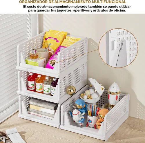 Miniatura 7 de SNSLXH Paquete de 5 cajas organizadoras apilables de armario, cesta de almacenamiento multifuncional y plegable para baño, cocina, lavandería, Rosa