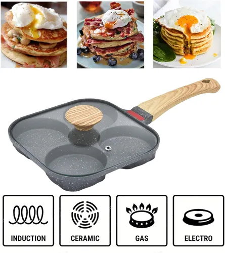 Miniatura 2 de Sartén antiadherente de aluminio de 4 tazas con tapa, adecuada para estufa de gas y utensilios de cocina de inducción Huevera con tapa