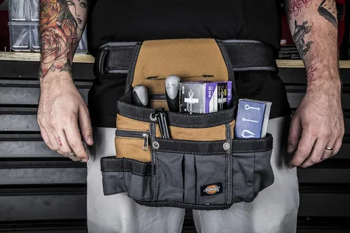 Miniatura 7 de Dickies Cinturón de herramientas acolchado de 8 bolsillos/Bolsa utilitaria, Cinturón ajustable de 3 pulgadas, Construcción de lona duradera, Canela