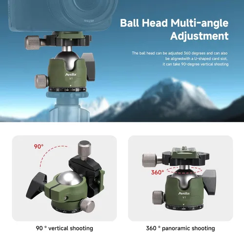 Miniatura 6 de AVELLA V1 - Trípode de cámara DSLR con cabezal de bola de 38MM, giro de 360 grados, diseño de ranura en U, para cámaras Canon Nikon Sony Olympus