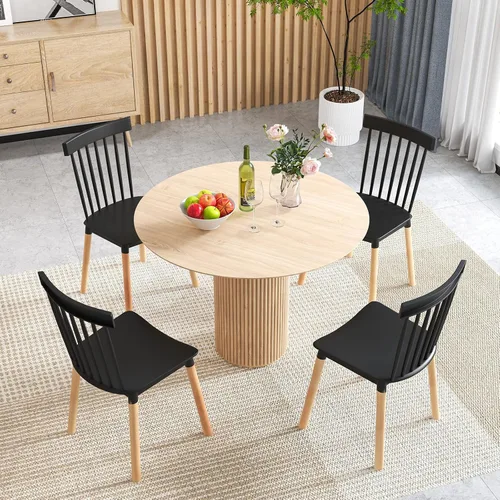 Miniatura 5 de Giantex Juego de 4 sillas de comedor Windsor, modernas sillas de cocina negras con respaldo de husillo y asientos curvos, patas de madera maciza
