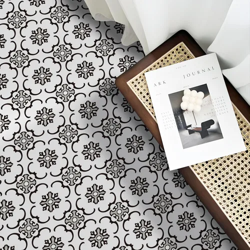 Miniatura 2 de Alwayspon Azulejos de vinilo para despegar y pegar, blanco y negro, 12 unidades x 7.9 in, impermeable, extraíble, antideslizante, tablones de vinilo