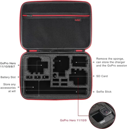 Miniatura 4 de HSU Estuche de transporte para GoPro Hero 13, 12, 11, 10, 9, 8, 7, 6, 5 negro, AKASO Campark y accesorios, funda de viaje GoPro