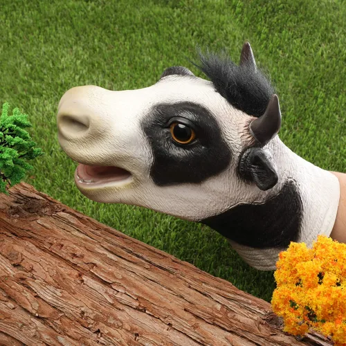 Miniatura 2 de Yolococa Marioneta de mano de vaca, marioneta de látex de aspecto realista para contar historias, juegos de rol, accesorios de fiesta y regalos