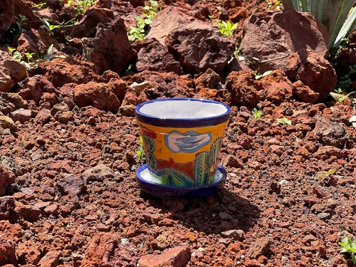 Miniatura 9 de Talavera - Macetas de cerámica mexicana con platillo Rancherito de 4 pulgadas - Cactus - Maceta de cerámica pintada a mano para interiores