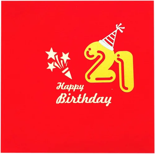 Miniatura 7 de iGifts And Cards Tarjeta desplegable 3D de cumpleaños 21 – Caja de fiesta roja de moda sorpresa con globos, regalos y vibraciones de alegría