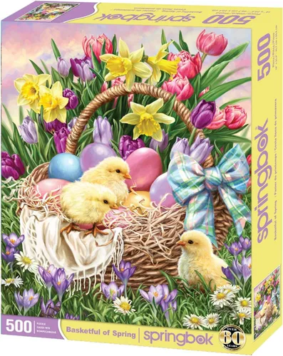 Miniatura 2 de Springbok Basket Full of Spring - Rompecabezas de 500 piezas para adultos y familia, huevos de Pascua y pollitos, piezas de corte único, fabricado