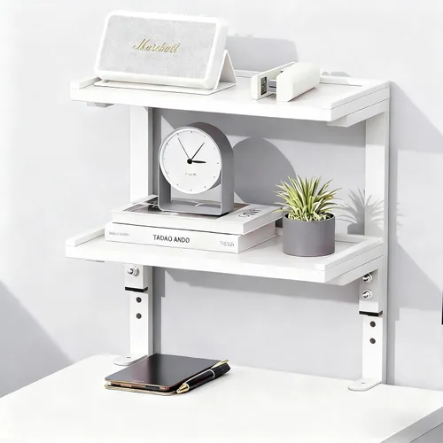 Miniatura 10 de Estante de escritorio de 2 niveles, almacenamiento expandible debajo del escritorio, estante de escritorio con abrazadera, accesorios de escritorio