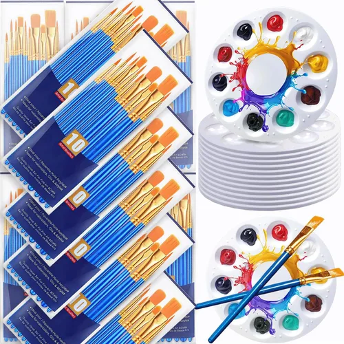 Juego de 264 pinceles y paletas de pintura, 24 paquetes de 240 pinceles a granel, 24 bandejas de pintura para pintura, pinceles acrílicos para