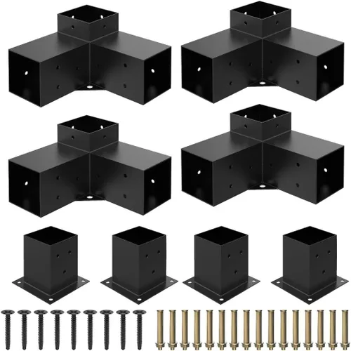 Miniatura 11 de JEXALINE Kit de pérgola de acero de aleación pesada con soportes en forma de T de 3 vías para madera de 4 x 4 pulgadas (real 3.6 x 3.6 pulgadas)