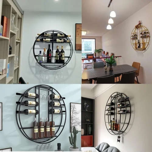 Miniatura 4 de Estante colgante para copas de vino montado en la pared, Estante para copas de vino para barra de cocina, soporte de exhibición redondo de la taza