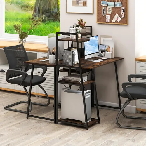 Miniatura 8 de COSTWAY Escritorio para computadora con estantes de almacenamiento de 4 niveles, mesa de escritorio de oficina en casa con marco resistente