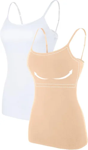 Miniatura 35 de Camisa Attraco de algodón, con tirantes estilo espagueti, con brasier incorporado, 2 paquetes, para mujer