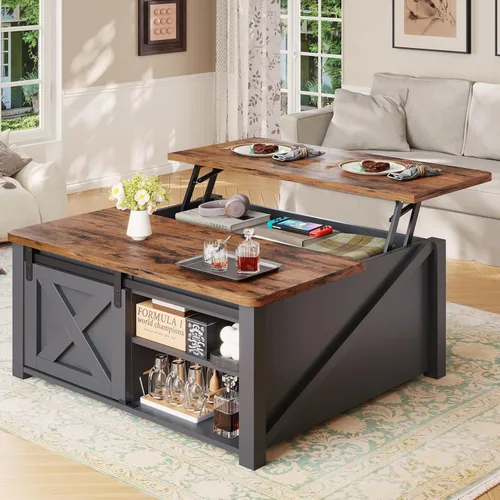 SEDETA Mesa de Centro con Tapa Elevable de 31.5" con Almacenamiento, Mesas de Centro Cuadradas para Sala de Estar, Mesa de Centro Estilo Granja con