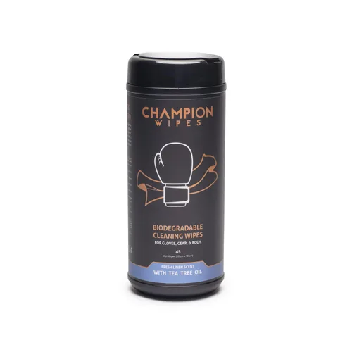 Toallitas Champion - Toallitas de limpieza para guantes de boxeo, 45 unidades | Fórmula con aceite de árbol de té | Para guantes, equipo y cuerpo |