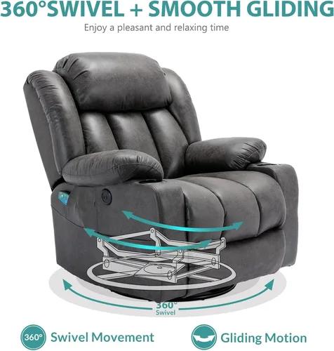 Miniatura 3 de MEETWARM Massage Swivel Rocker Recliner with Heat and Vibration, Manual Glider Rocking Recliner Chair, 360°Swivel Lounge Reclining Chair with Cup