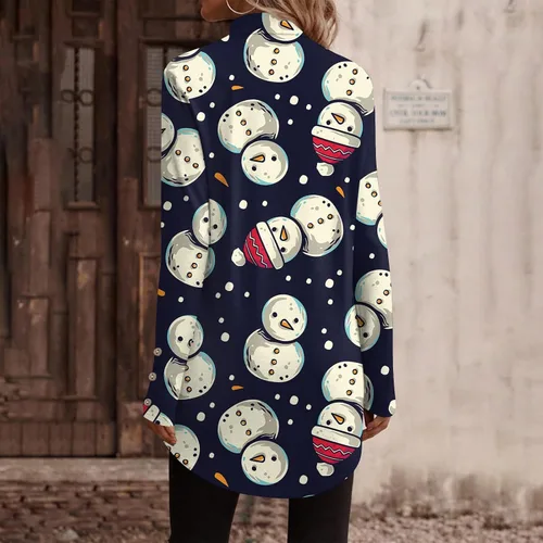 Miniatura 4 de Christmas Shirts for Women, Women's Casual High Neck Shirt Button-Down Loose T-Shirt Christmas Print Long Sleeve Tops